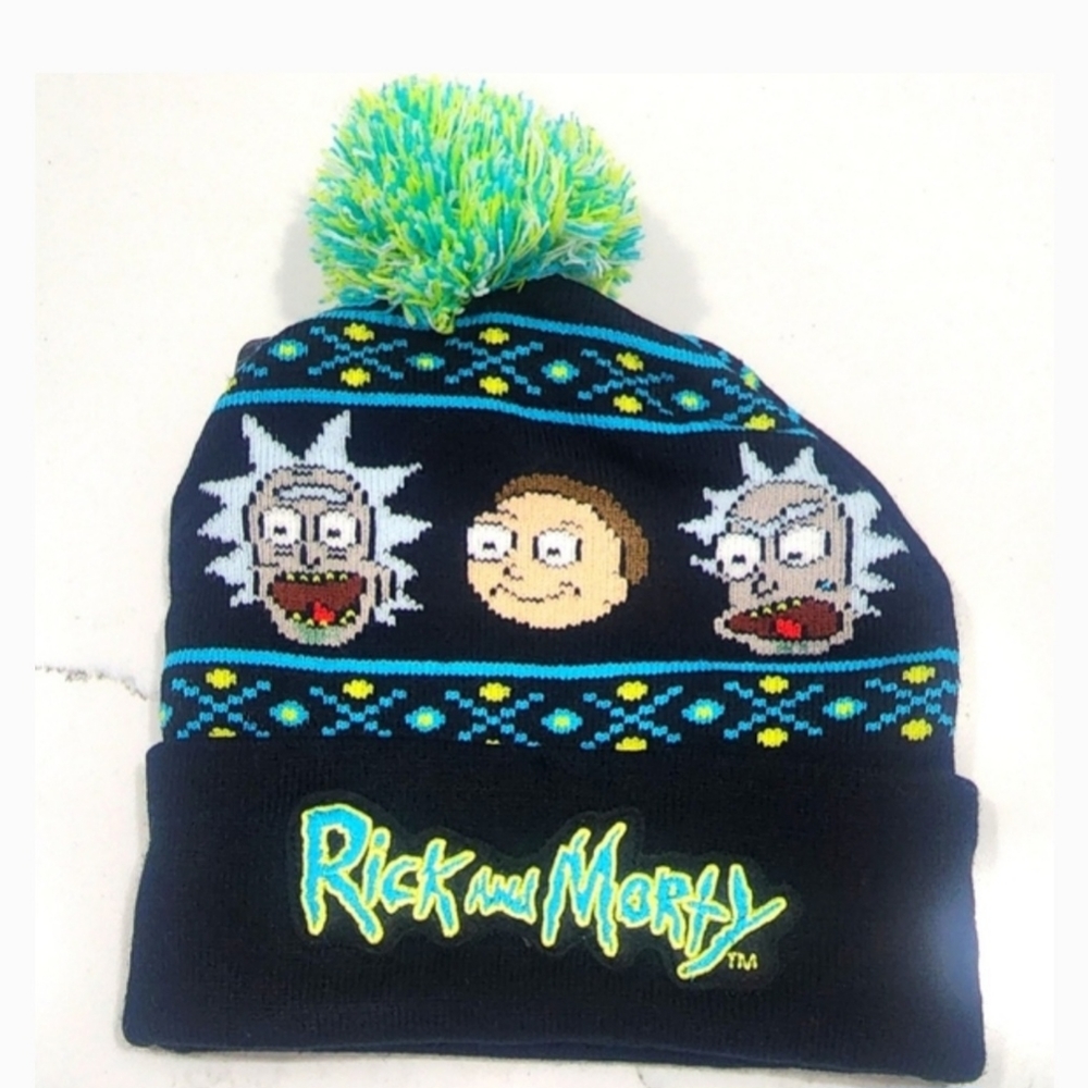 Rick and Morty Magic Jacquard Pom Beanie Hat Black.